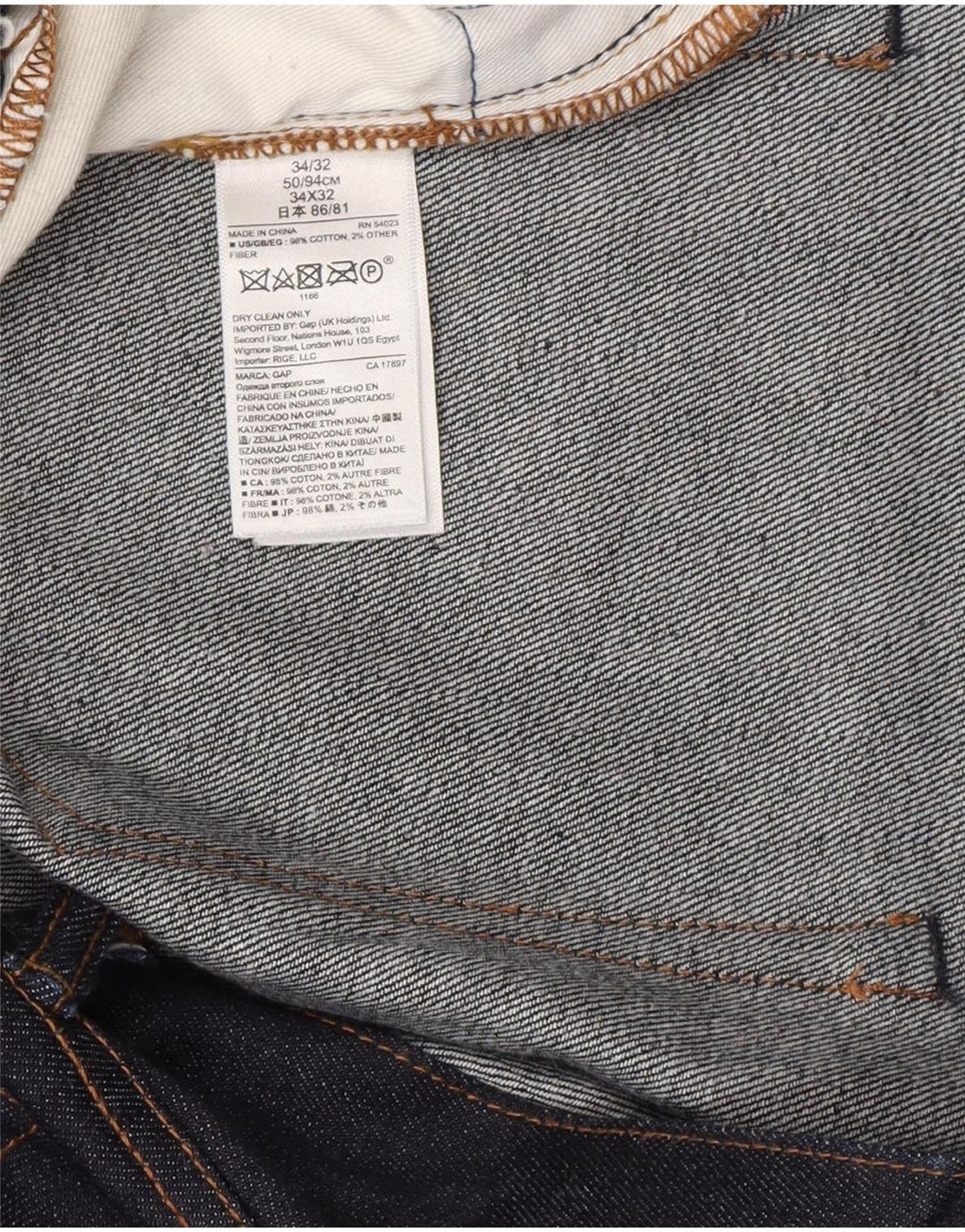 Gap Mens Slim Jeans W34 L32 Azul Marinho Algodão
