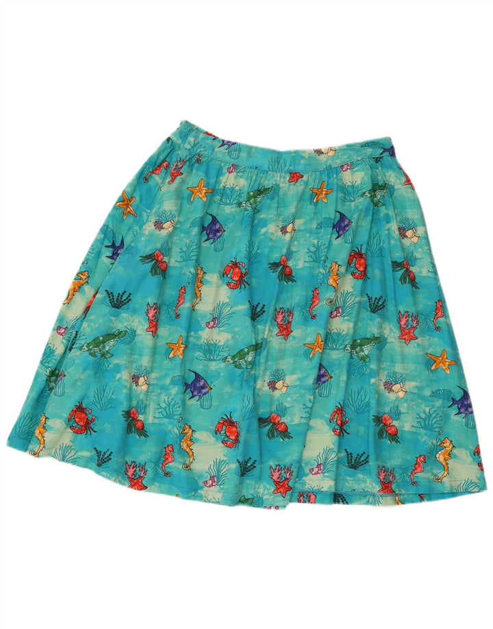 Lindy bop saia feminina com padrão abstrato alargado Reino Unido 12 médio W30 algodão azul
