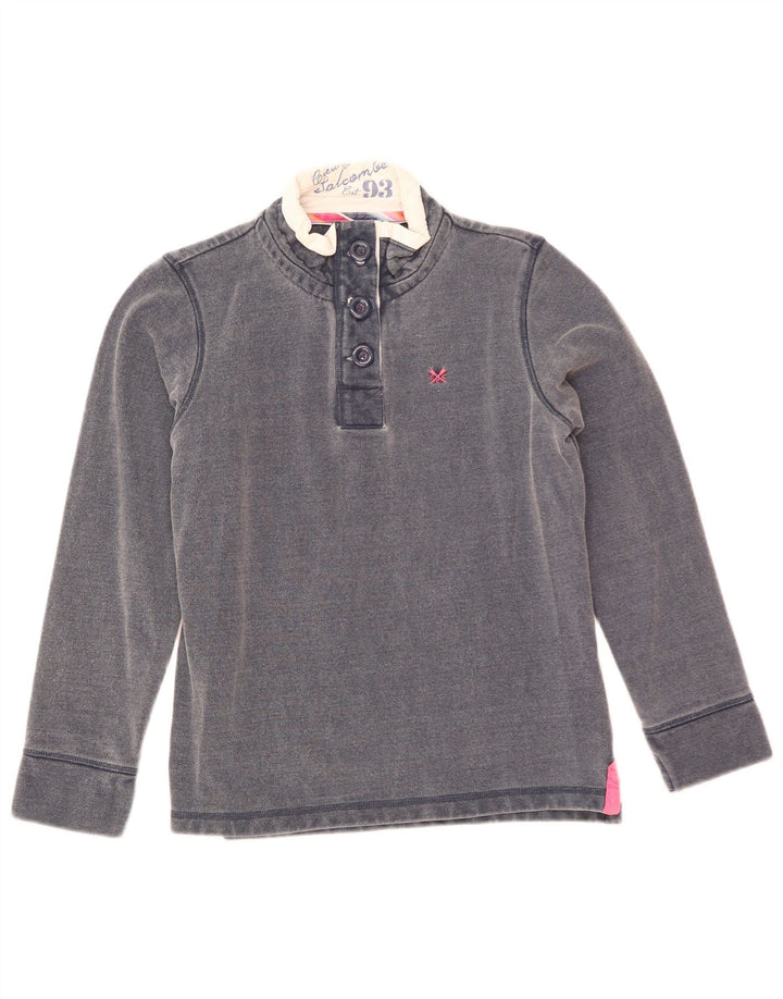 Suéter feminino Crew Clothing com gola redonda e botão Reino Unido 10 pequeno azul marinho
