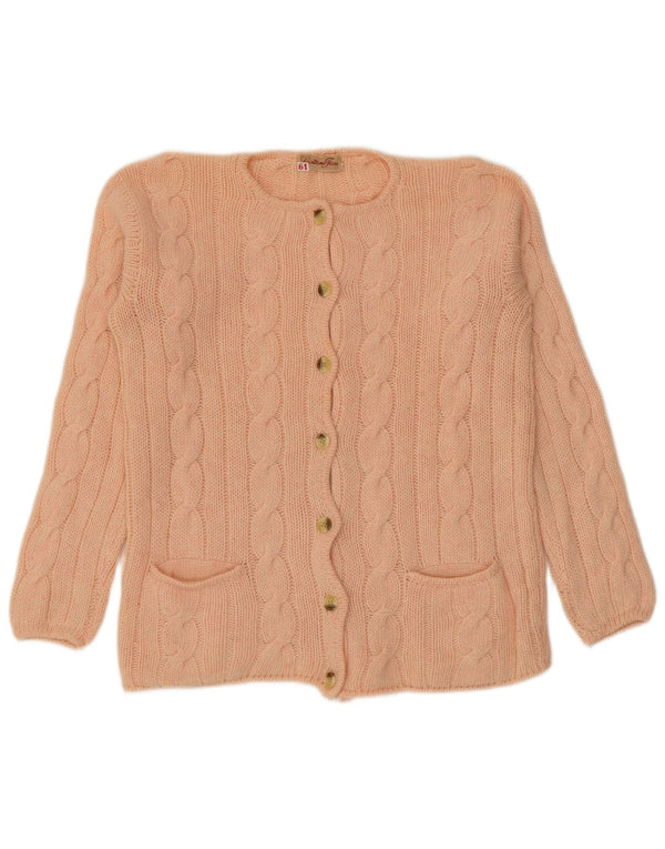 Suéter cardigã feminino vintage UK 14 rosa médio