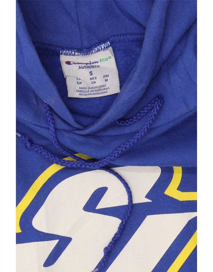 CHAMPION Mens Graphic Hoodie Jumper Small Blue Cotton Vintage Champion and Second-Hand Champion from Messina Hembry 