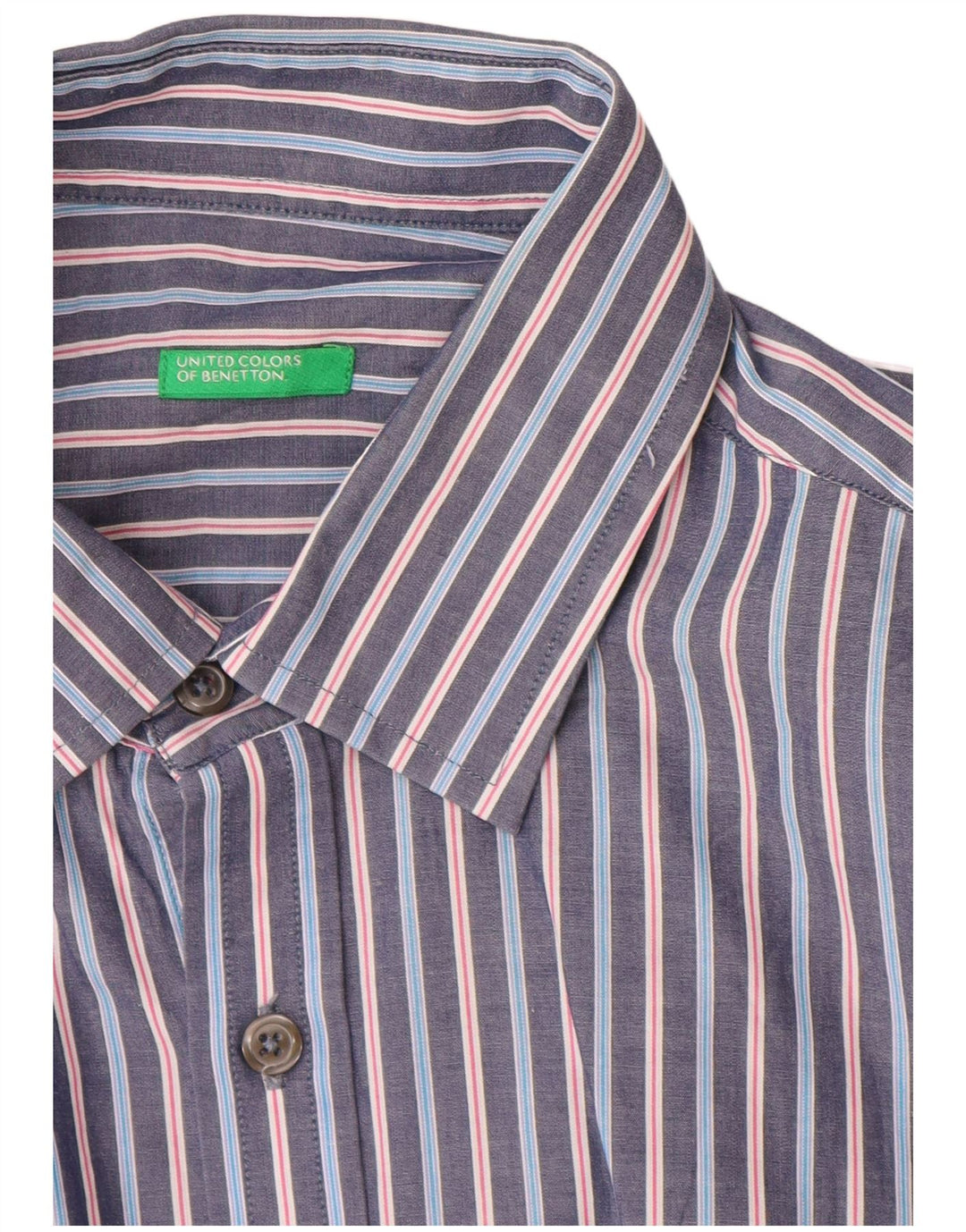 Camisa masculina Benetton listrada azul médio