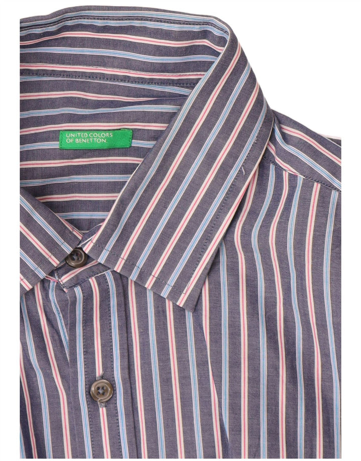 Camisa masculina Benetton listrada azul médio