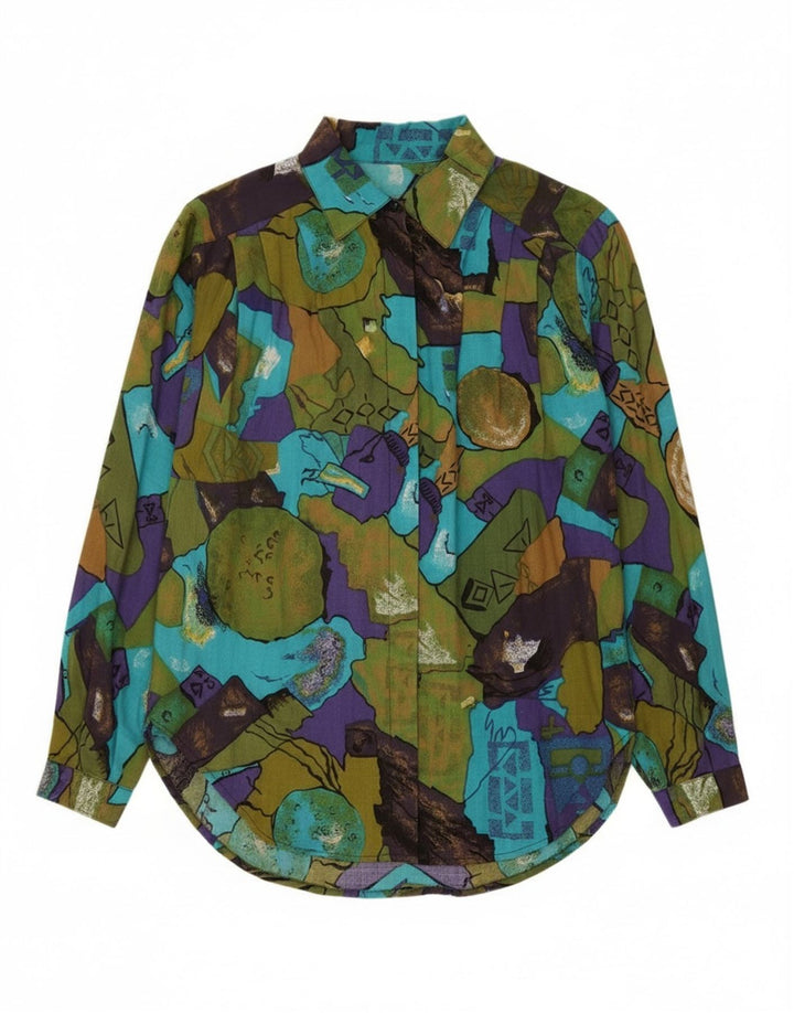 Blusa feminina vintage com padrão abstrato Reino Unido 22 3XL multicolorida