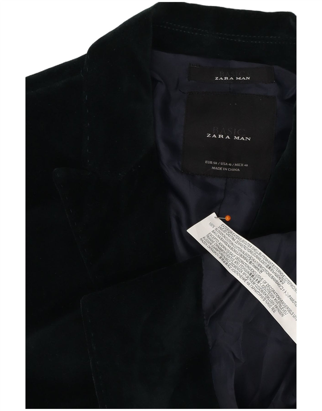 Jaqueta blazer masculina de veludo com 2 botões ZARA EU 50 algodão verde médio