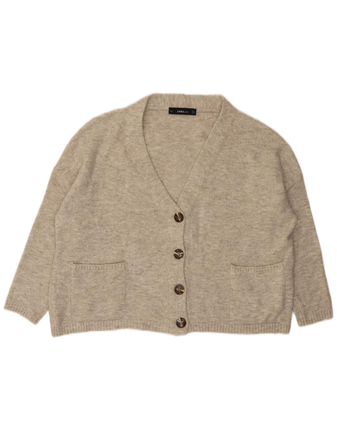 Suéter cardigã feminino grande Zara Reino Unido 10 pequeno cinza manchado