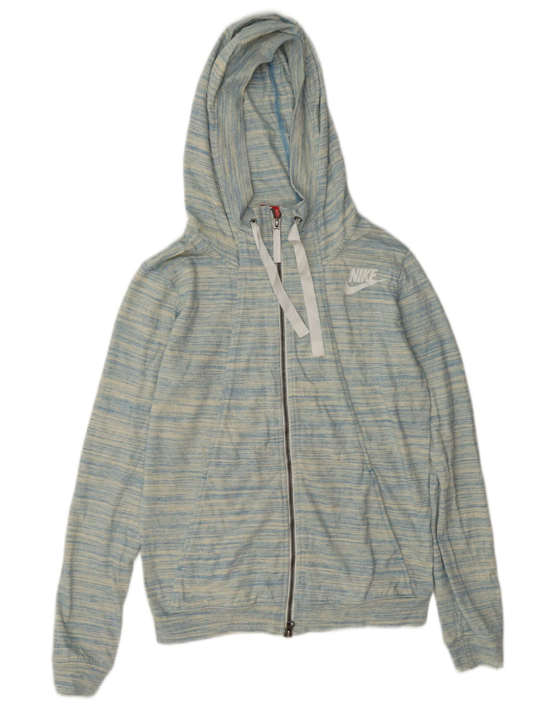 Suéter Nike feminino com capuz e zíper UK 10 pequeno poliéster manchado azul