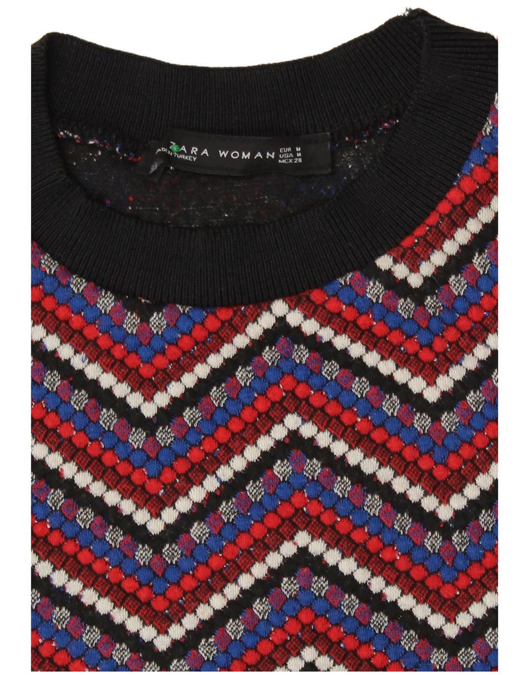 Suéter feminino Zara com gola redonda, Reino Unido 12, médio, multicolorido, Chevron