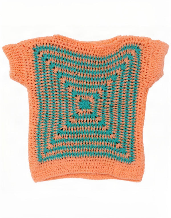 Suéter feminino vintage de manga curta com gola canoa Reino Unido 12 médio laranja