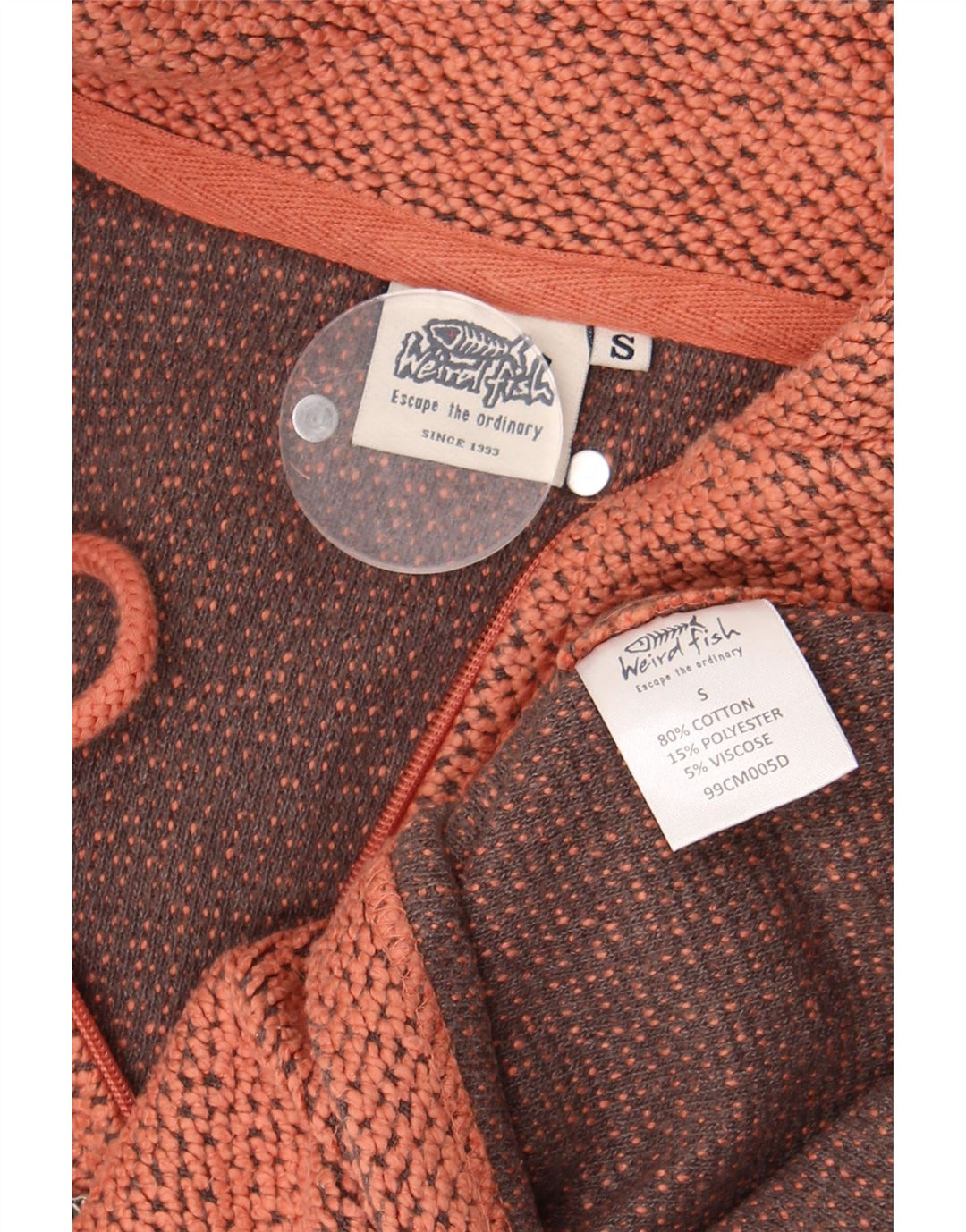 Weird Fish Mens moletom com zíper e gola em jumper pequeno algodão manchado laranja