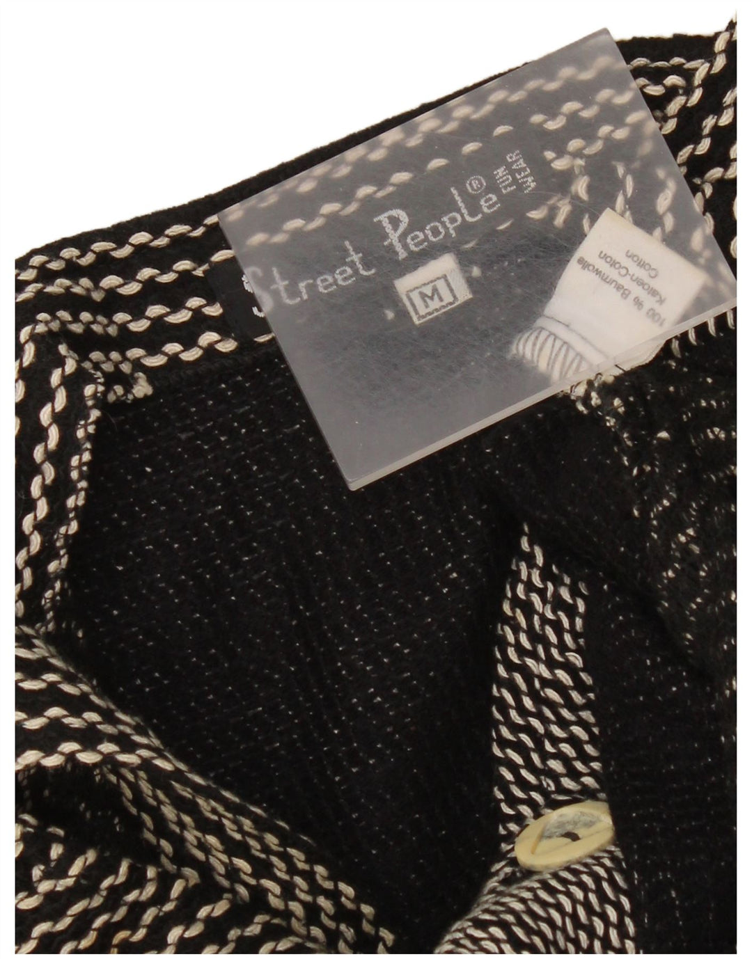 Vestido avental feminino vintage Reino Unido 12 algodão chevron preto médio