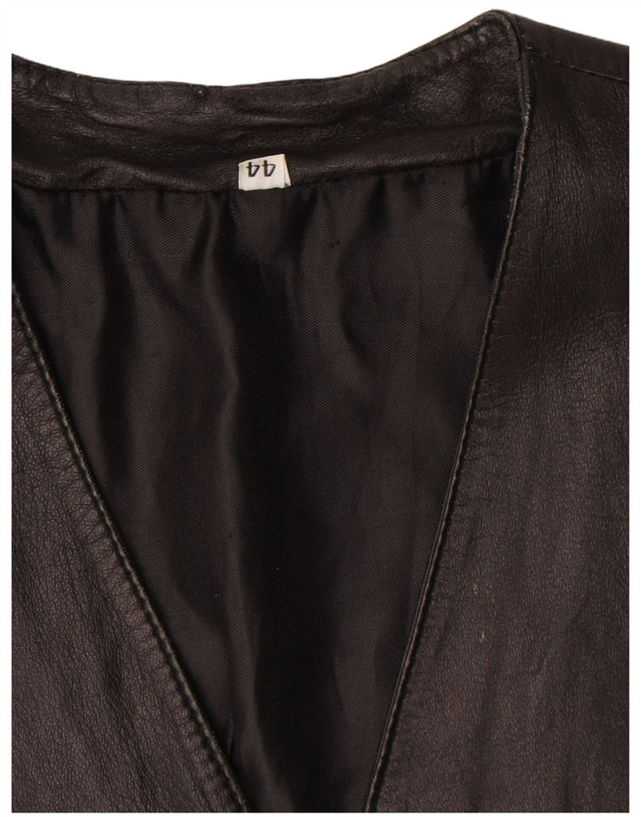 Colete de couro feminino vintage IT 44 médio preto