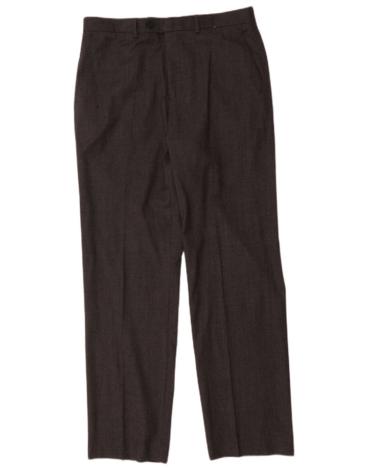 Calça masculina de terno reto Marks & Spencer W34 L32 lã cinza