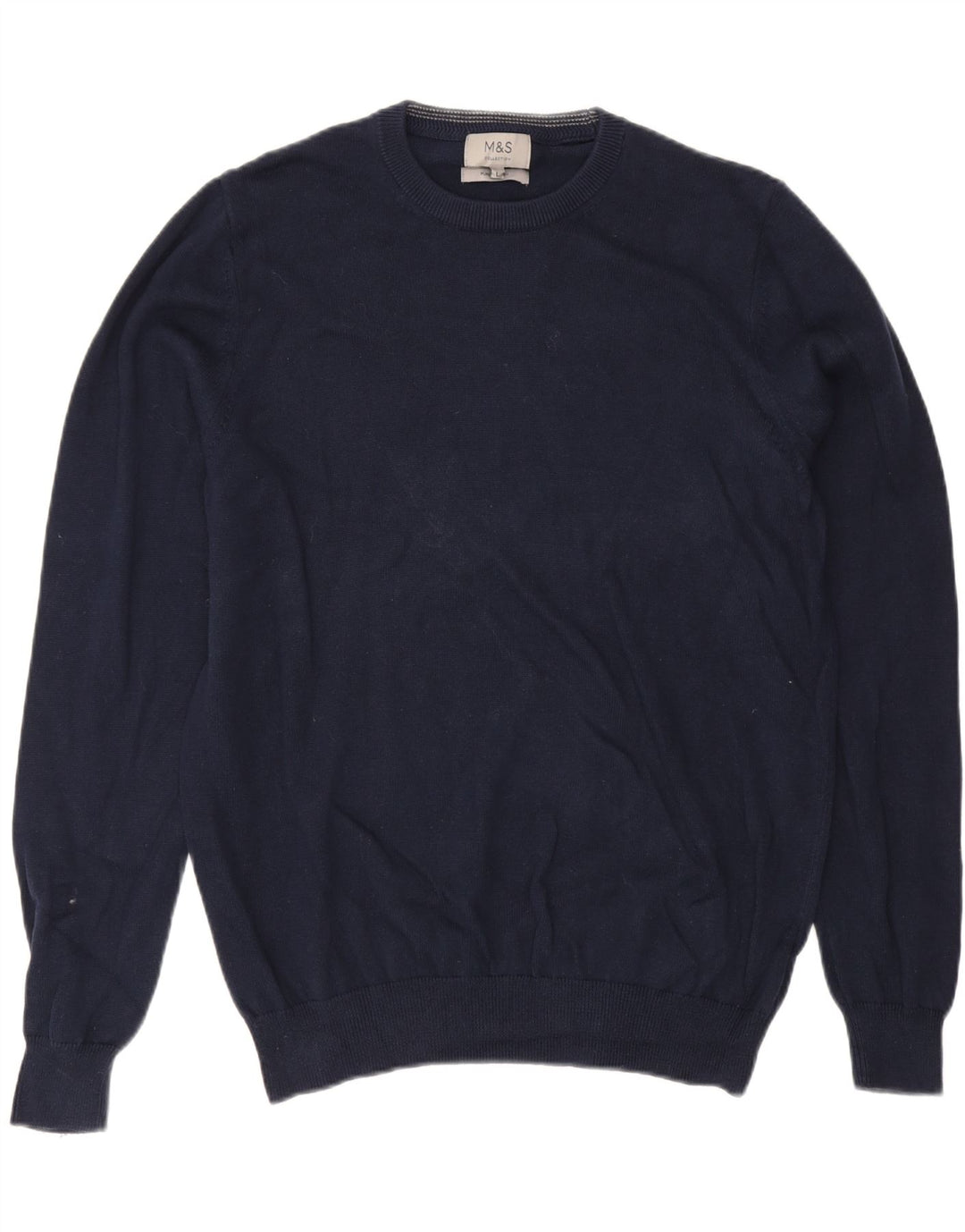 Suéter masculino MARKS & SPENCER com gola redonda, grande algodão azul marinho
