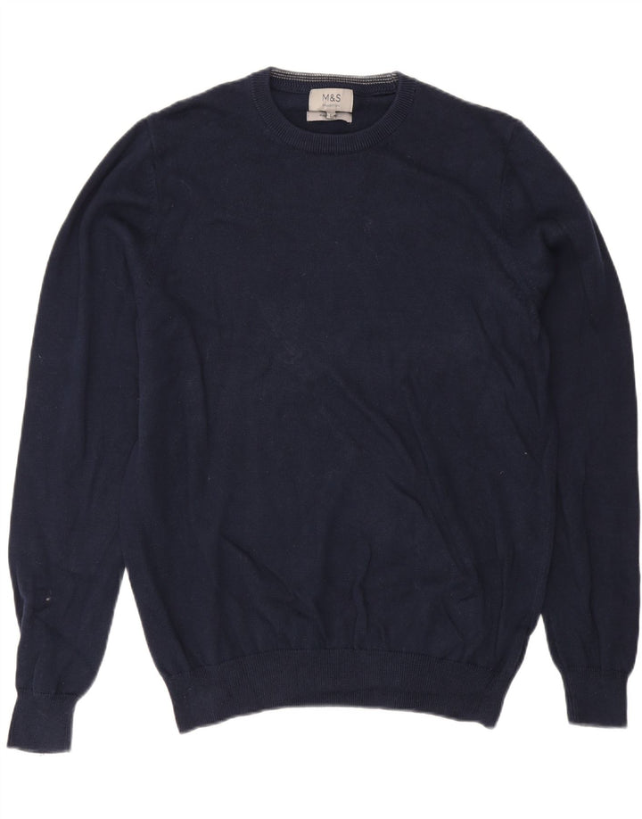 Suéter masculino MARKS & SPENCER com gola redonda, grande algodão azul marinho