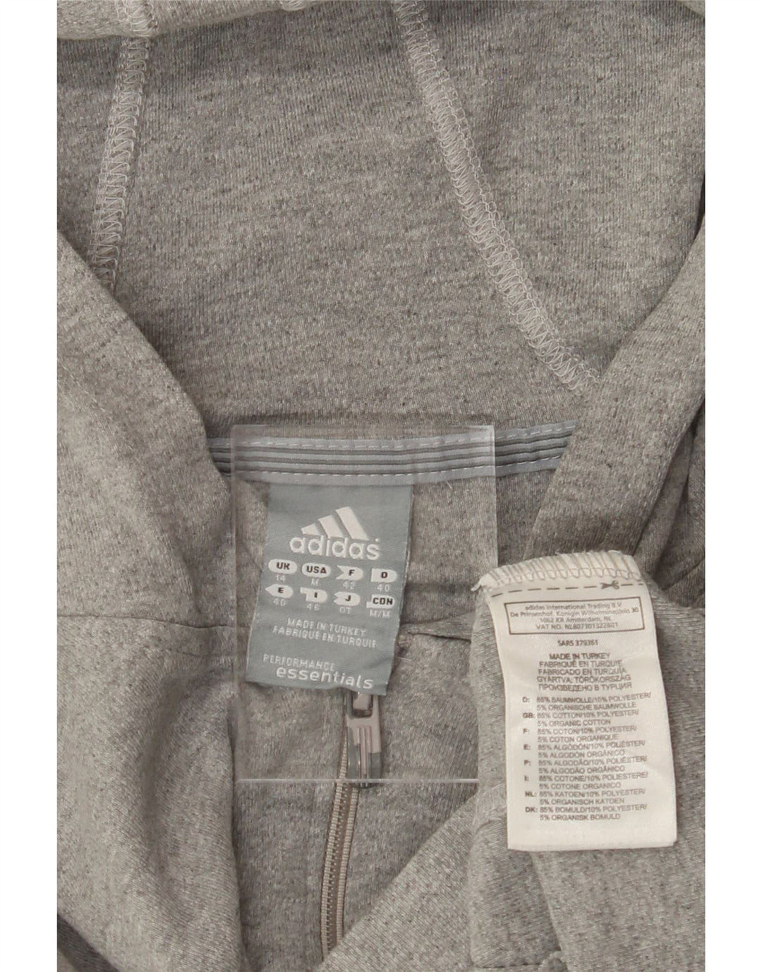 ADIDAS Womens Zip Hoodie Sweater UK 14 Large  Grey Cotton Vintage Adidas and Second-Hand Adidas from Messina Hembry 
