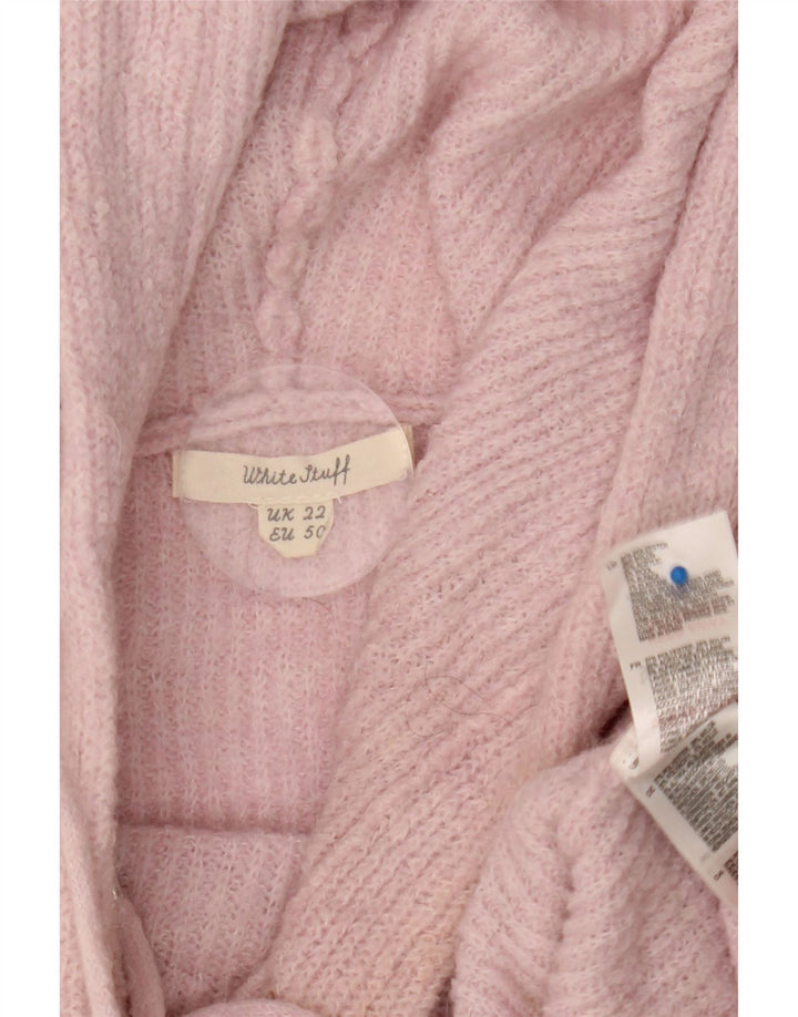 Suéter feminino de grandes dimensões com capuz e material branco Reino Unido 22 3XL poliéster rosa