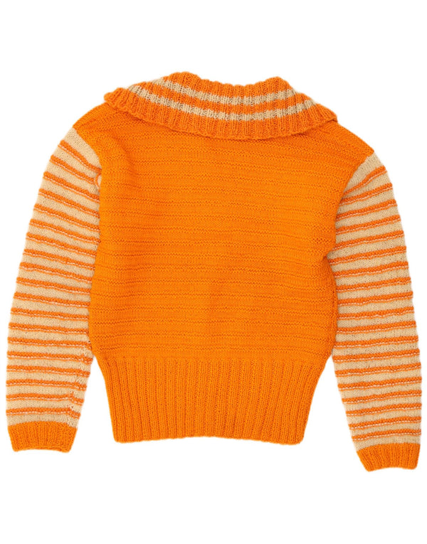 Suéter feminino vintage com gola polo UK 12 listrado laranja médio