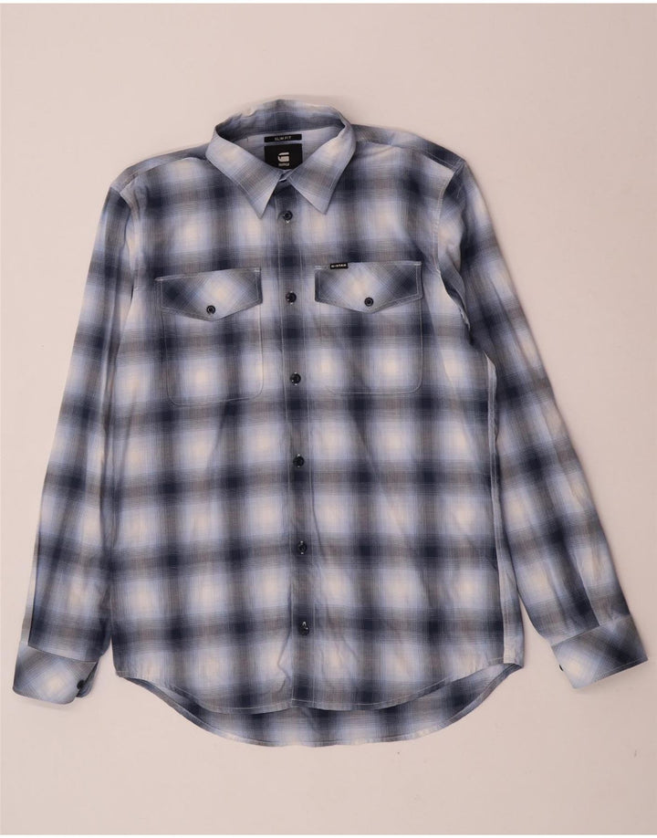 Camisa masculina G-Star Slim Fit grande algodão xadrez azul