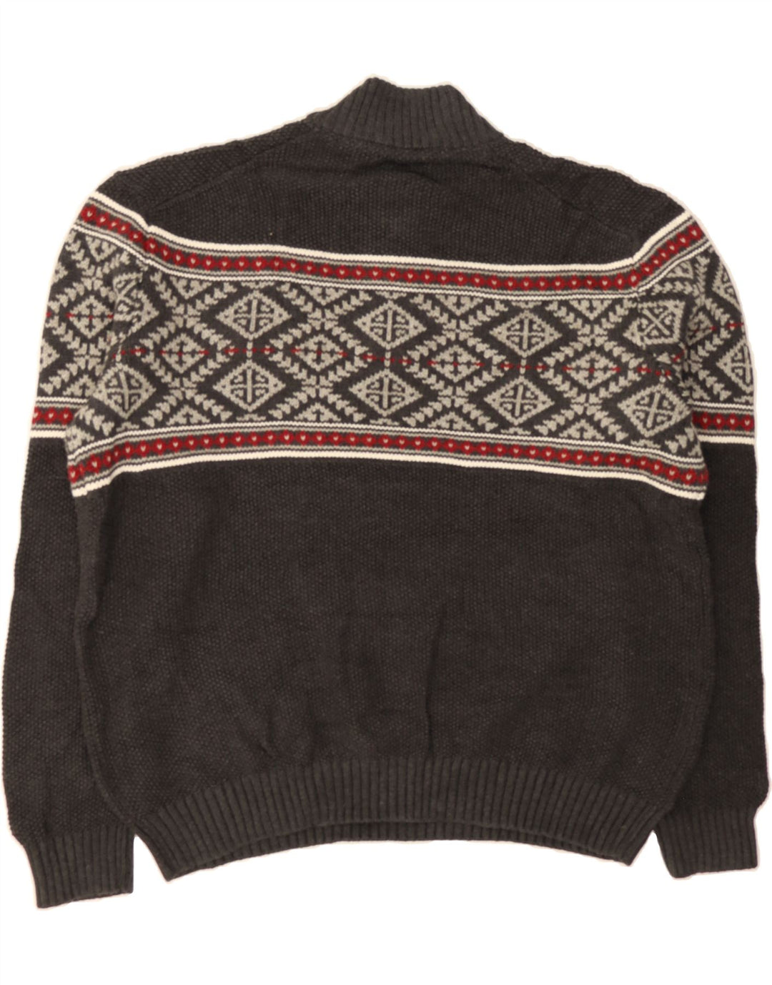 IZOD Mens Zip Neck Jumper Sweater XL Grey Fair Isle Cotton Vintage Izod and Second-Hand Izod from Messina Hembry 