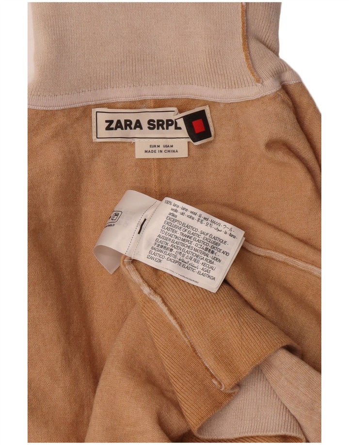 Suéter feminino Zara com gola redonda e lã bege médio Reino Unido 12