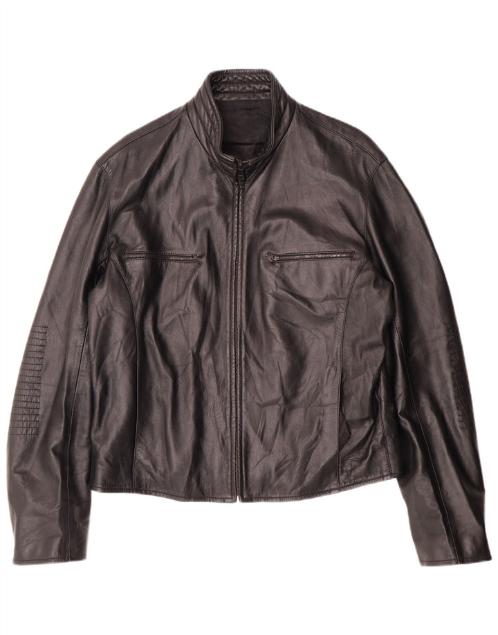 Jaqueta de couro feminina vintage IT 52 2XL couro preto