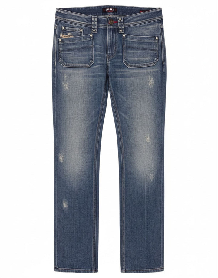 Jeans retos femininos diesel desgastados W30 L32 algodão azul