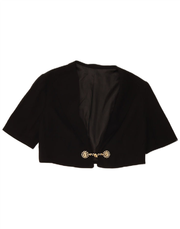 Jaqueta Bolero feminina vintage de manga curta Reino Unido 14 médio preto