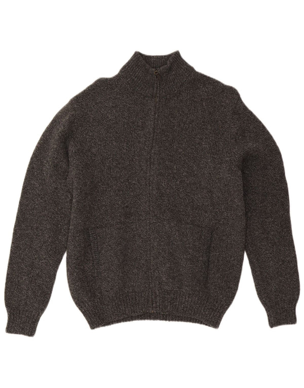 Suéter cardigã masculino L.L.Bean lã de cordeiro manchada cinza médio