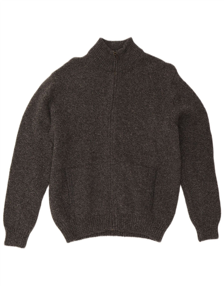 Suéter cardigã masculino L.L.Bean lã de cordeiro manchada cinza médio
