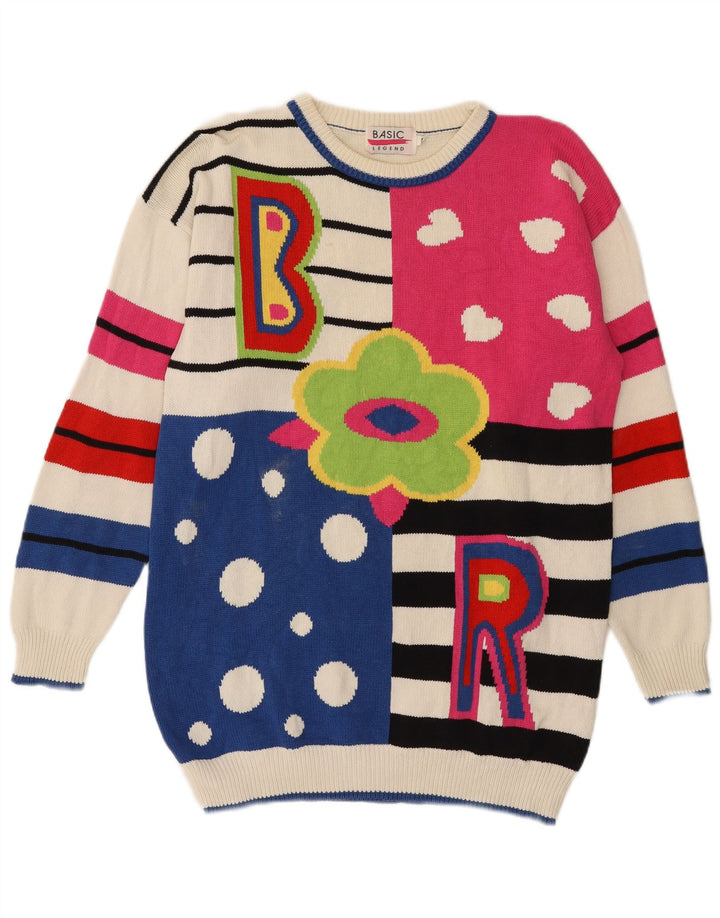 Suéter feminino básico com palangre e gola canoa UK 14 médio multicolorido