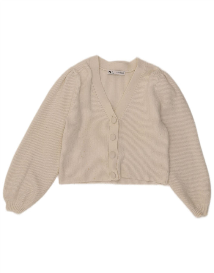 Suéter cardigã feminino Zara Reino Unido 12 viscose branca média