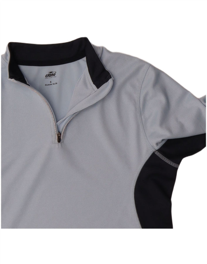 Crane Top feminino com zíper e manga comprida UK 10 pequeno bloco colorido azul