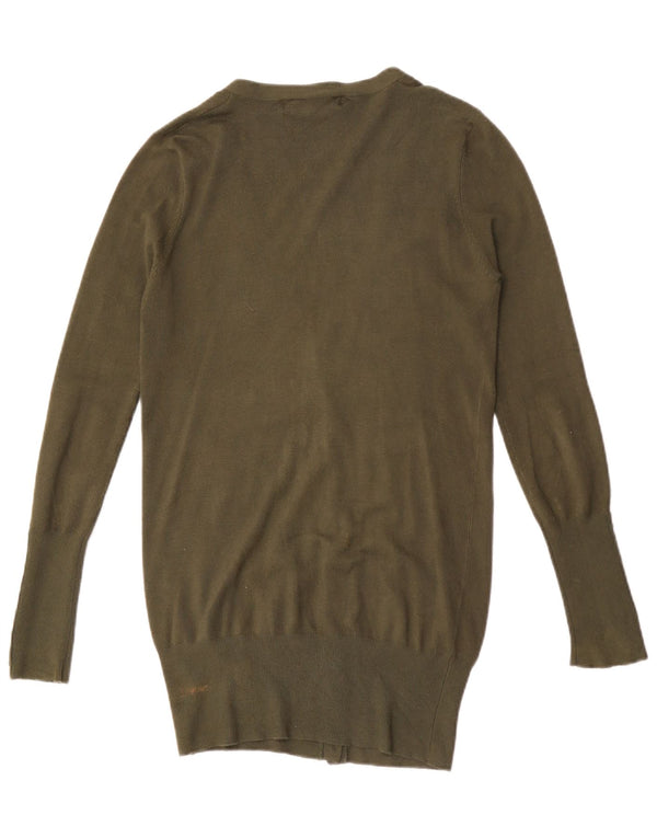 Suéter cardigã feminino Zara Longline UK 12 médio caqui rayon