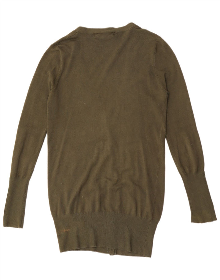 Suéter cardigã feminino Zara Longline UK 12 médio caqui rayon