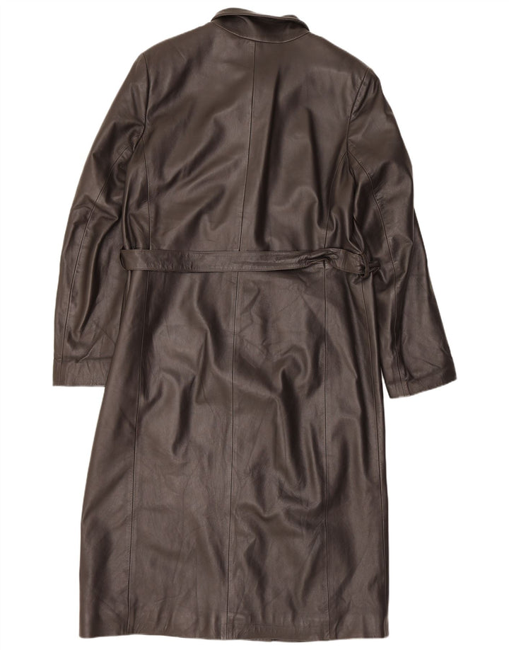 Casaco de couro feminino vintage IT 46 grande marrom