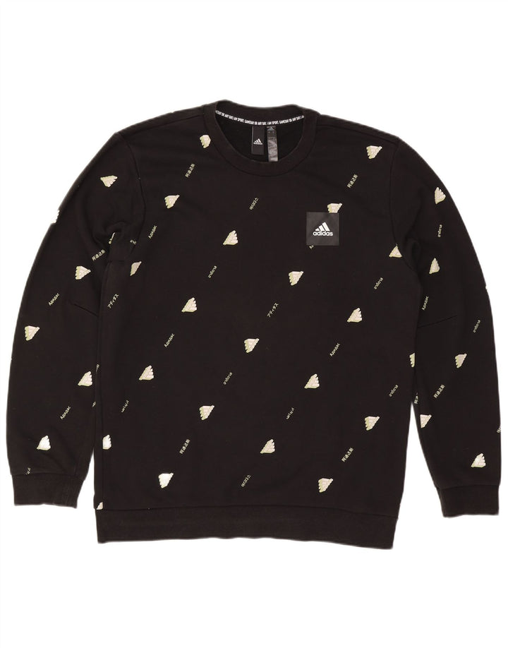 Adidas Mens Graphic Moletom Jumper Grande Algodão Preto