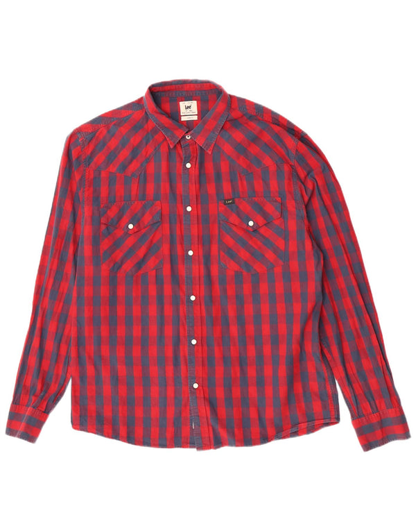Camisa masculina Lee Slim Fit 2XL algodão xadrez vermelho