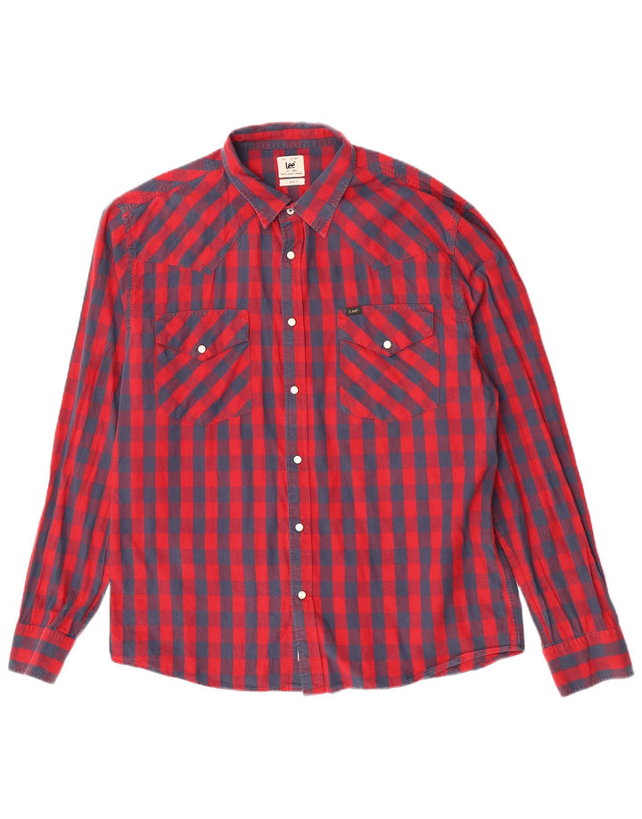 Camisa masculina Lee Slim Fit 2XL algodão xadrez vermelho