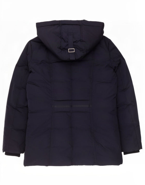 Jaqueta feminina acolchoada com capuz Monsoon UK 14 poliéster azul marinho médio