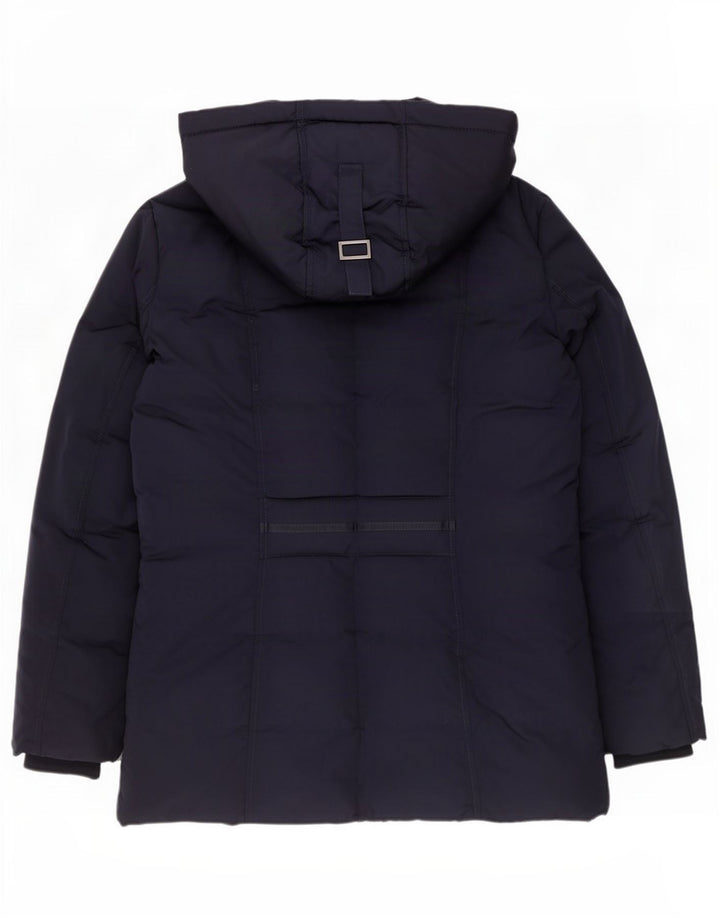 Jaqueta feminina acolchoada com capuz Monsoon UK 14 poliéster azul marinho médio