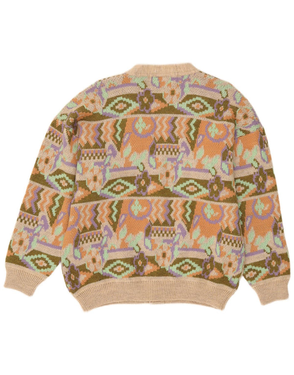 Suéter cardigã masculino vintage acrílico geométrico multicolorido médio
