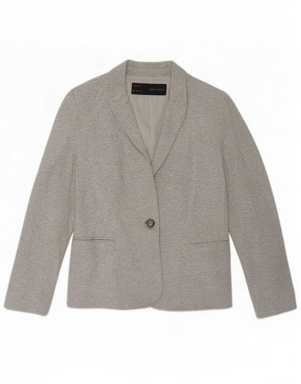 Zara Womens 1 Button Blazer Jacket UK 14 Large Grey Viscose