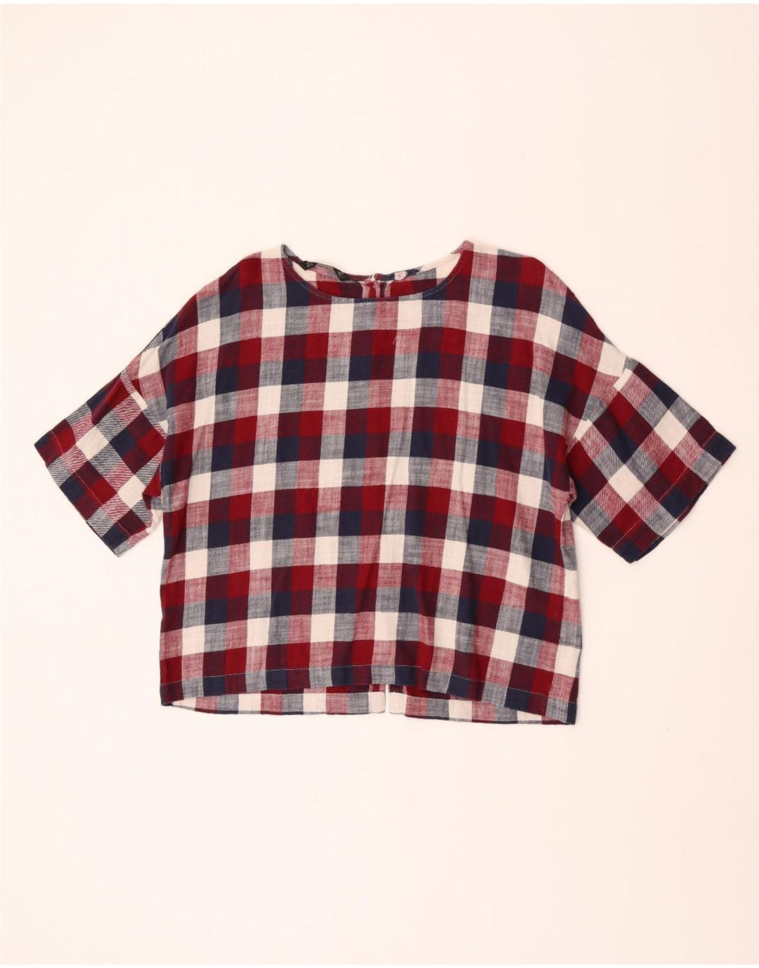 Blusa feminina de manga curta Zara Reino Unido 16 grande xadrez multicolorido