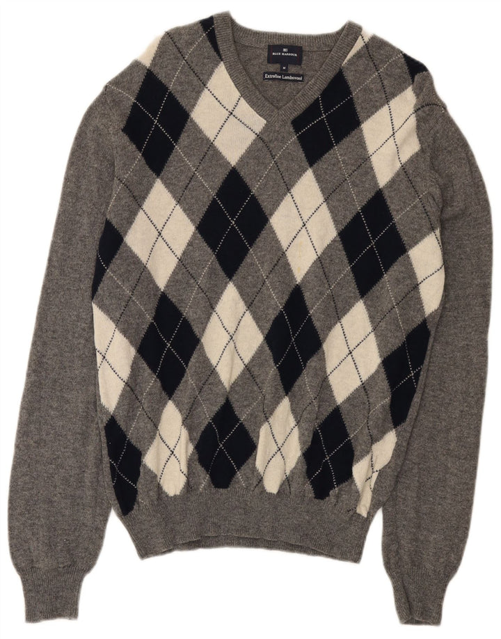 Suéter masculino Marks & Spencer Blue Harbor com decote em V cinza médio