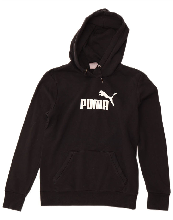 PUMA feminino gráfico moletom com capuz UK 12 médio algodão preto