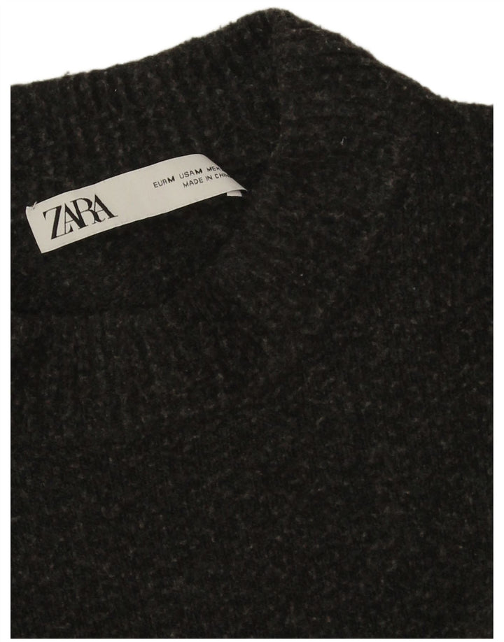 Suéter feminino Zara com gola redonda, Reino Unido 14, cinza médio