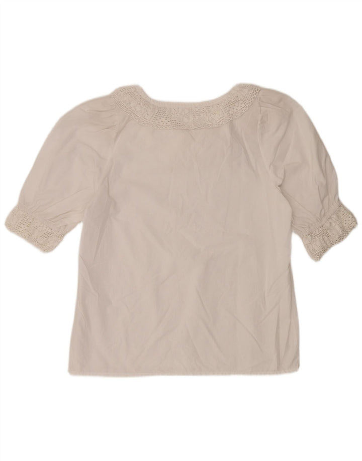 Blusa feminina vintage manga 3/4 top EU 40 médio branco