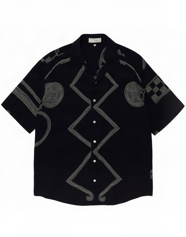 Camisa masculina de manga curta ICORTIGIANI IT 48 Médio Azul Marinho Geométrico