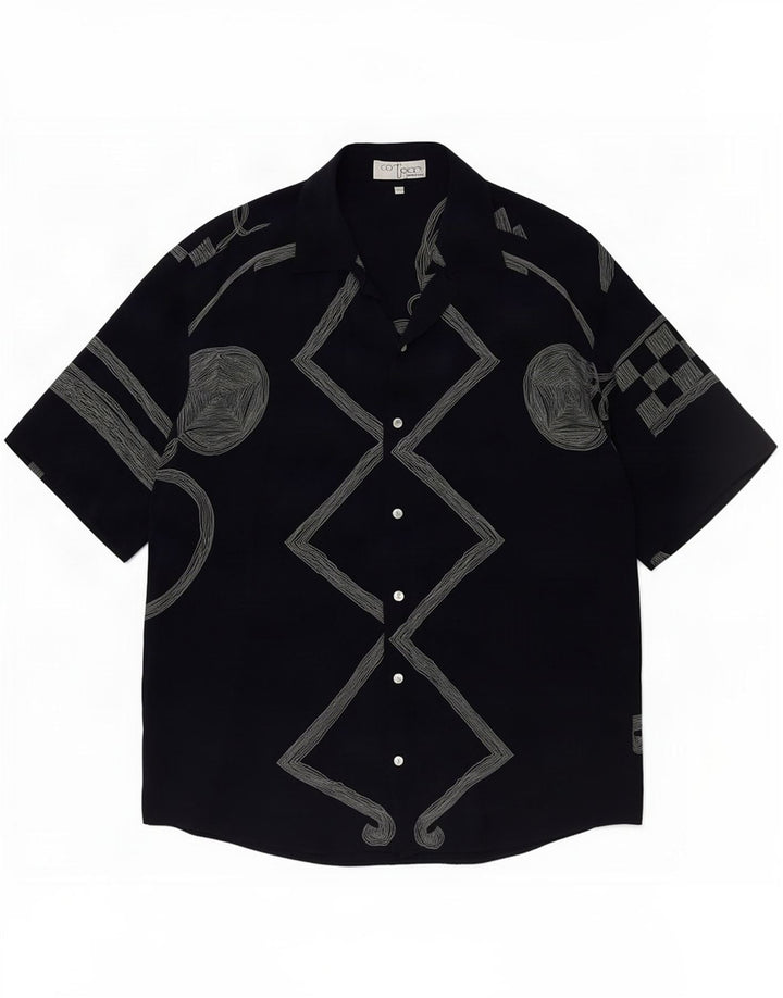 Camisa masculina de manga curta ICORTIGIANI IT 48 Médio Azul Marinho Geométrico
